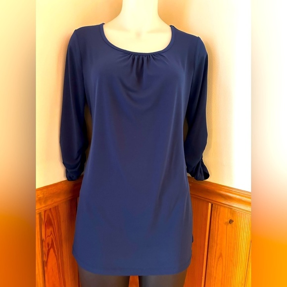 Susan Graver Dresses & Skirts - Susan Graver XXS navy blue long fitted tunic w 3/4 sleeves, mini dress, petite